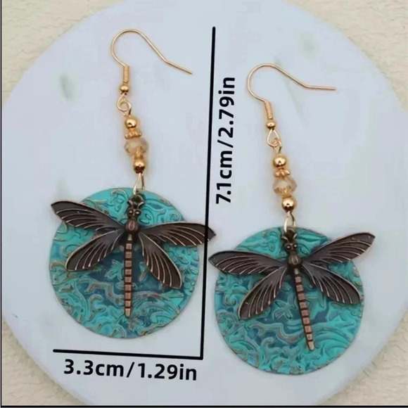 2 LEFT! Turquoise Dragonfly Drop Dangle Earrings - Picture 3 of 3